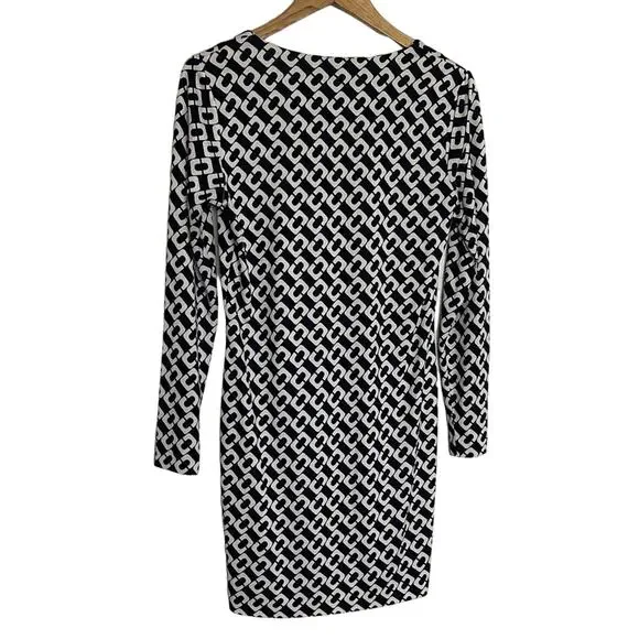 Diane Von Furstenberg Reina Silk Chain Link Shift Dress Black White Size 10 - Picture 9 of 12